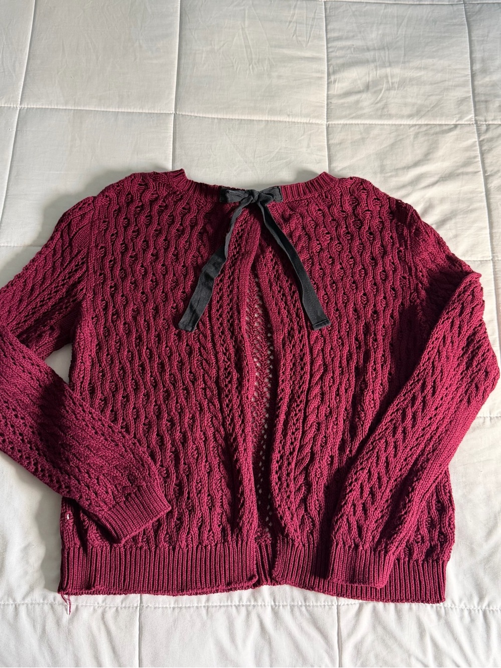 Womens Open-Back Cable Knit Burgundy Cardigan - XL